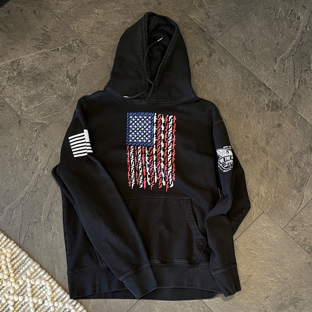 Patriotic Black Hoodie with Flag Design